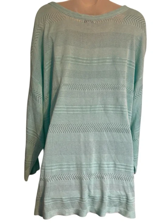 NWT GORGEOUS Seafoam Green Open-Knit Drop-Shoulder Top PLUS: 26/28 #C - Picture 5 of 9